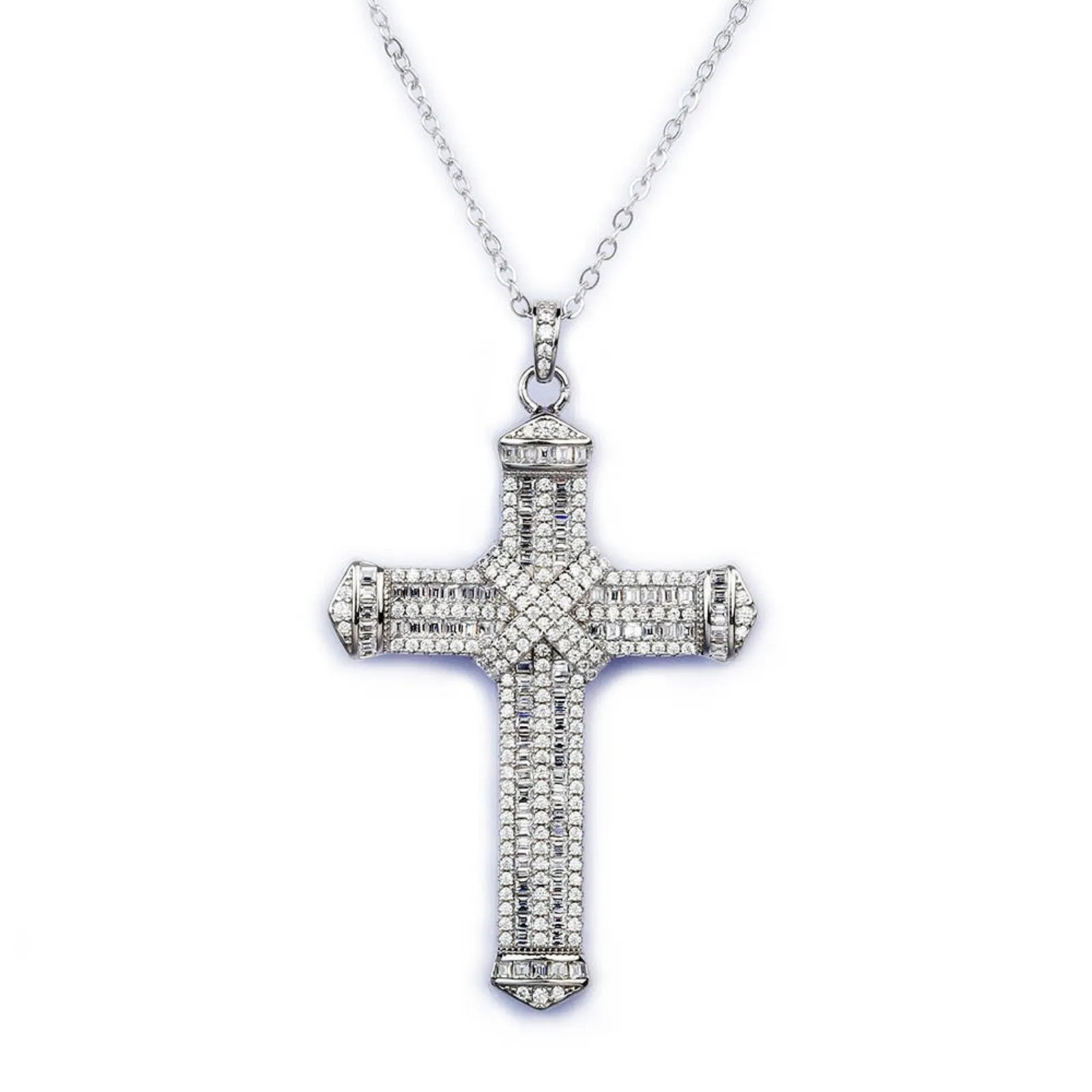 Sterling Silver Structured Large Cross Necklace sold by Luxe Emporium
