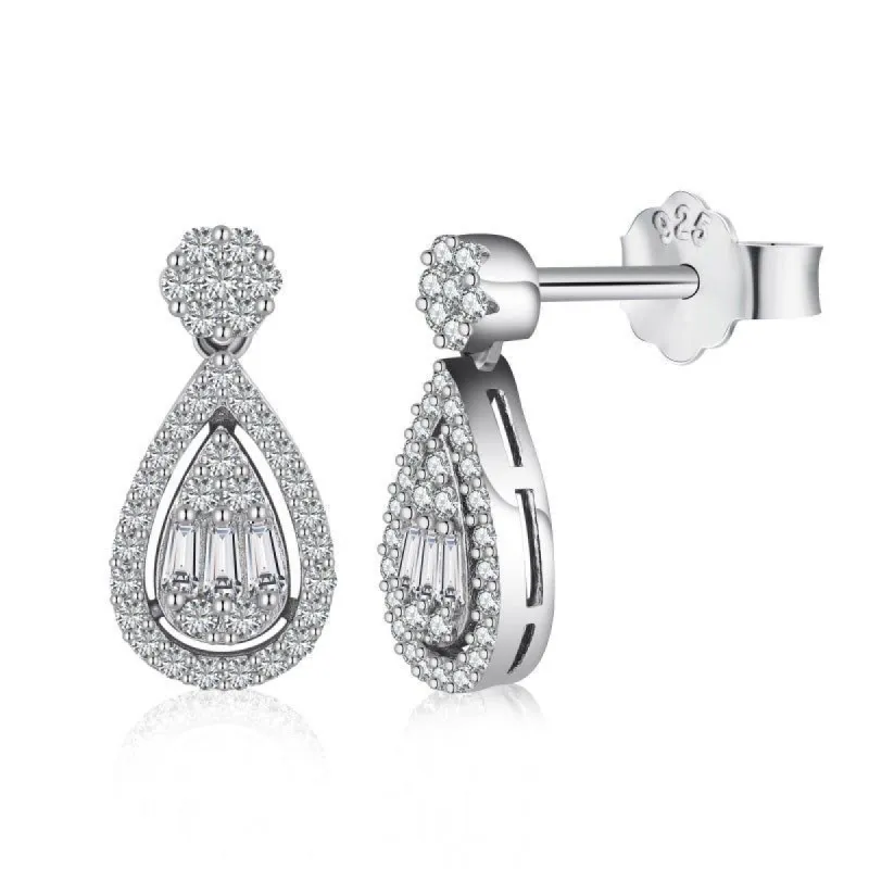Sterling Silver Iced Pear Drop Earrings sold by Luxe Emporium