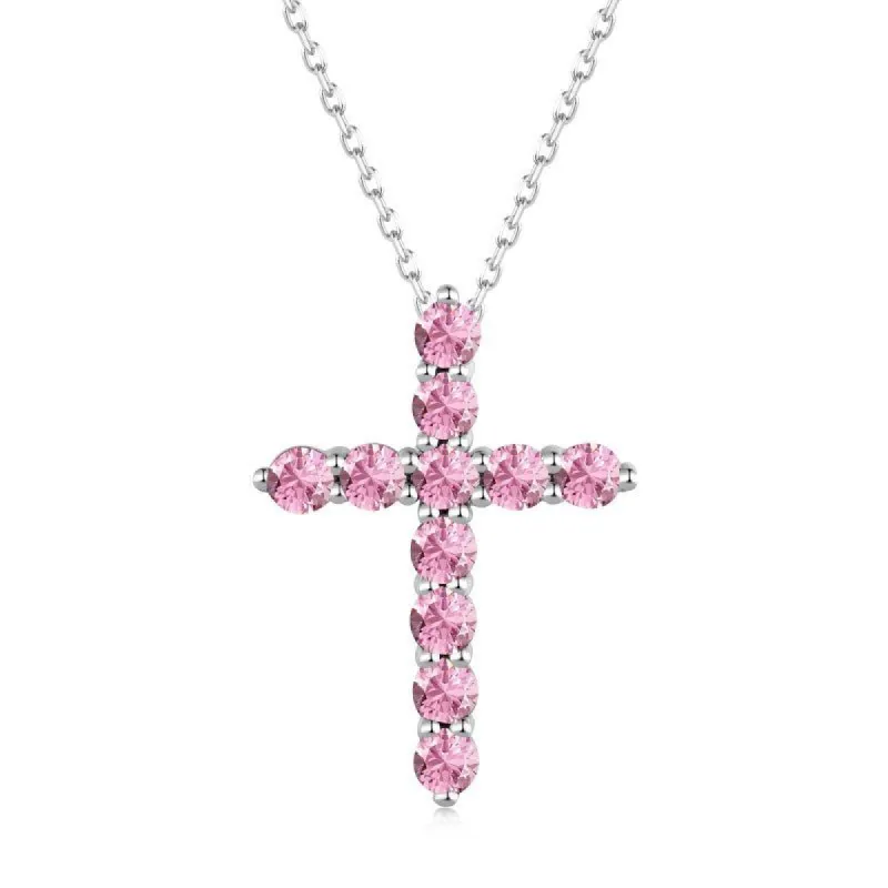 Sterling Silver Pink Ultra Mini Cross Necklace sold by Luxe Emporium