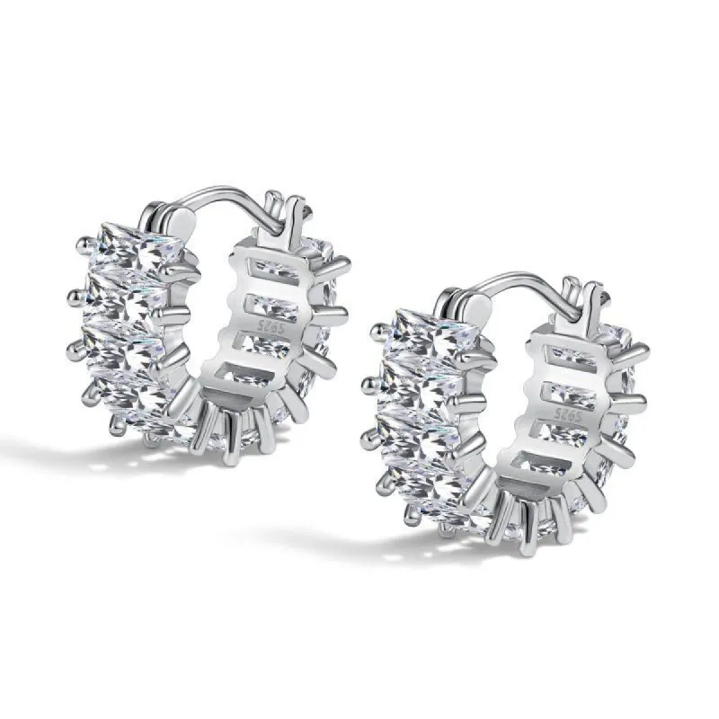 Sterling Silver Baguette Huggie Earrings sold by Luxe Emporium