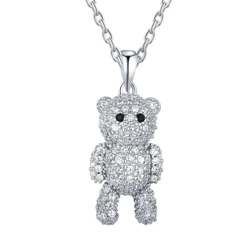Sterling Silver Iced Bear Necklace sold by Luxe Emporium