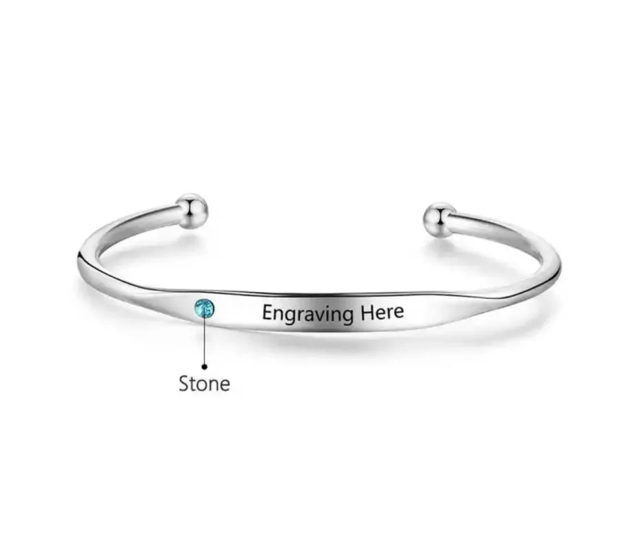 Personalised Birthstone Name Bangle sold by Luxe Emporium