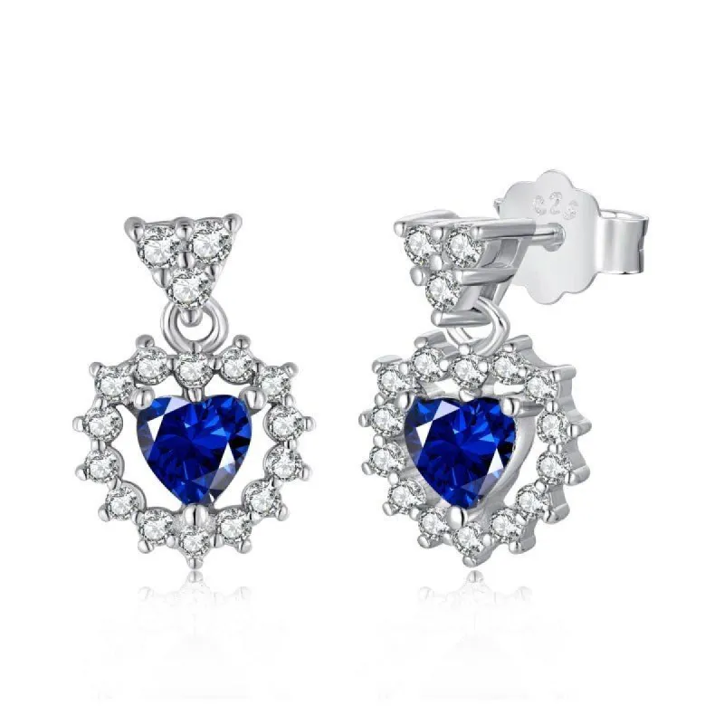 Sterling Silver Sapphire Heart Pendant Earrings sold by Luxe Emporium