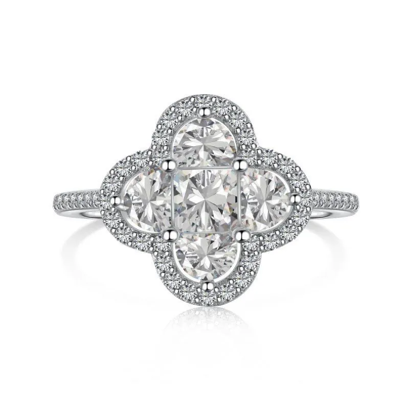 Sterling Silver Iced Clover Ring sold by Luxe Emporium