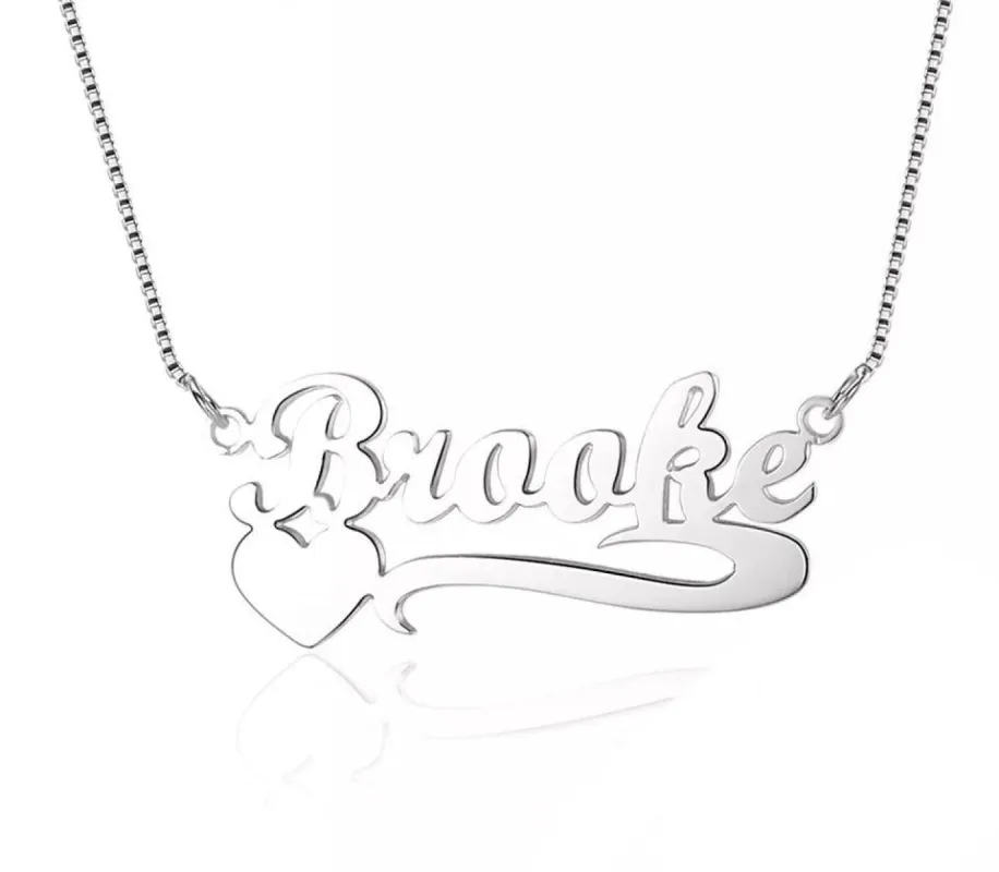 Sterling Silver Heart Personalised Name Necklace sold by Luxe Emporium