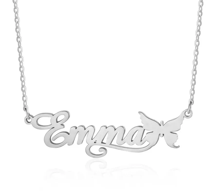 Sterling Silver Butterfly Personalised Name Necklace sold by Luxe Emporium