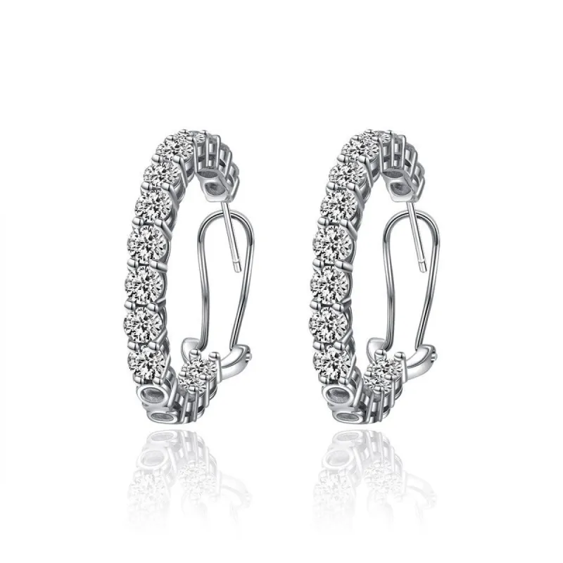 Sterling Silver Solitare Hoop Earrings sold by Luxe Emporium