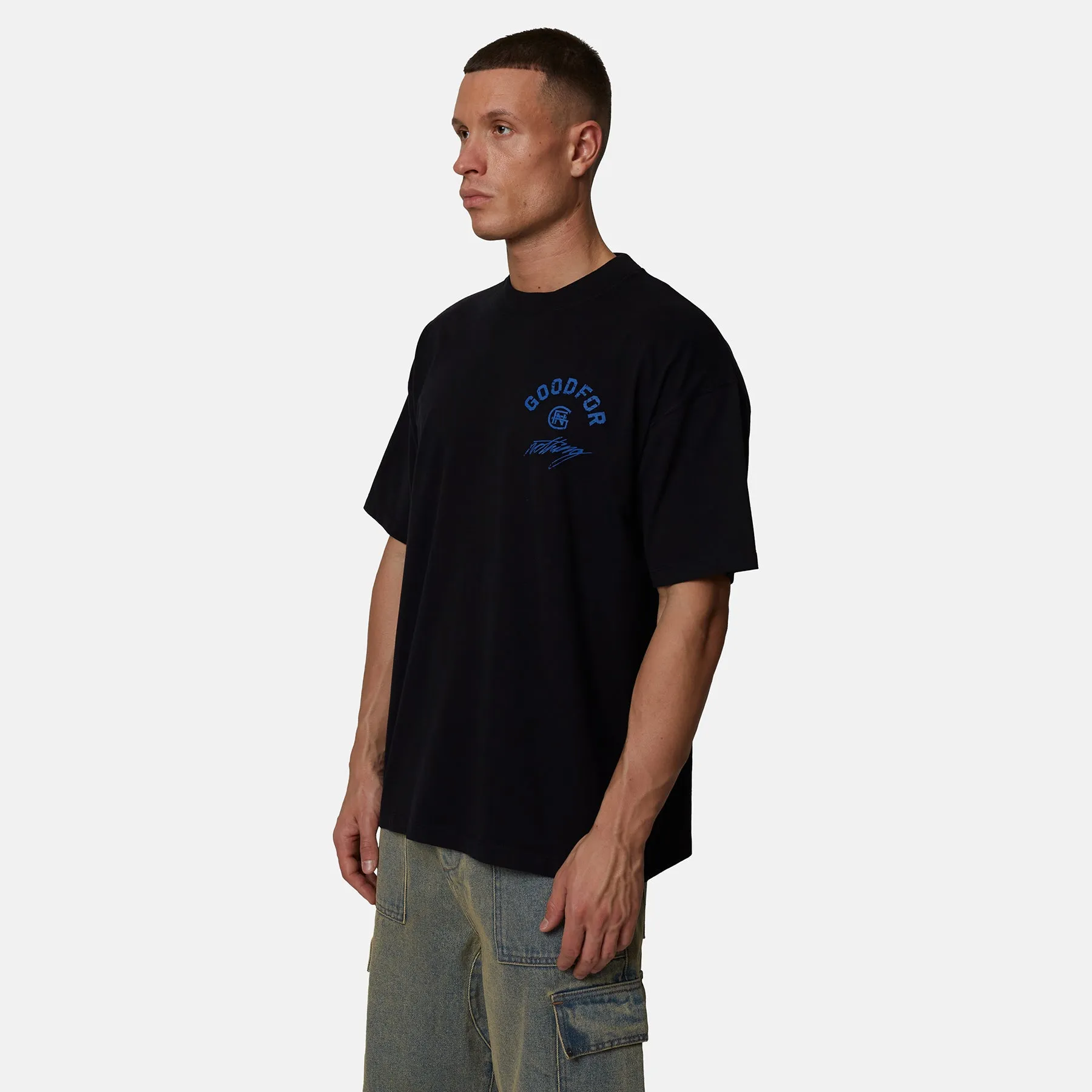 Monogram Script Black T-Shirt sold by Good for Nothing product image thumbnail 4