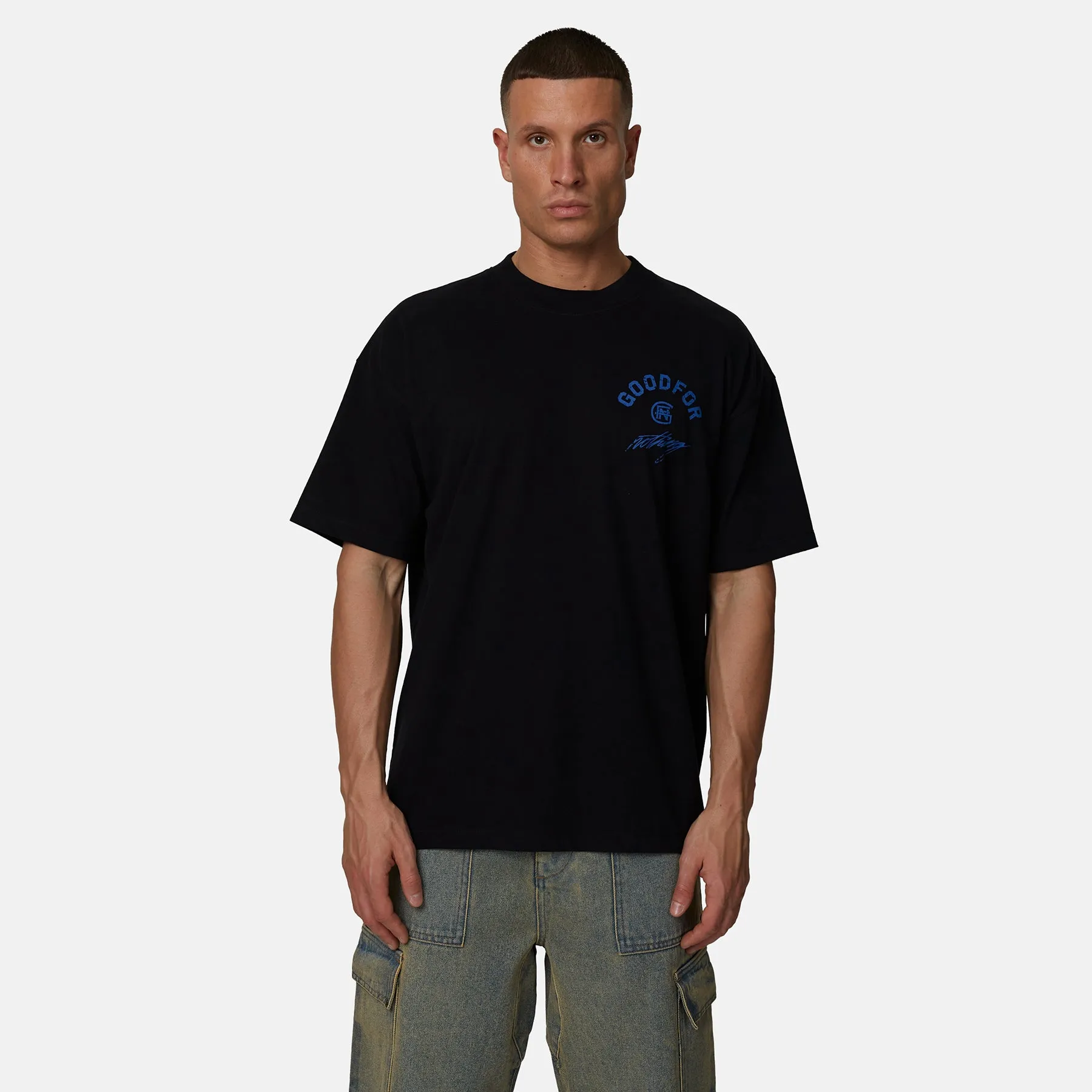Monogram Script Black T-Shirt sold by Good for Nothing product image thumbnail 2