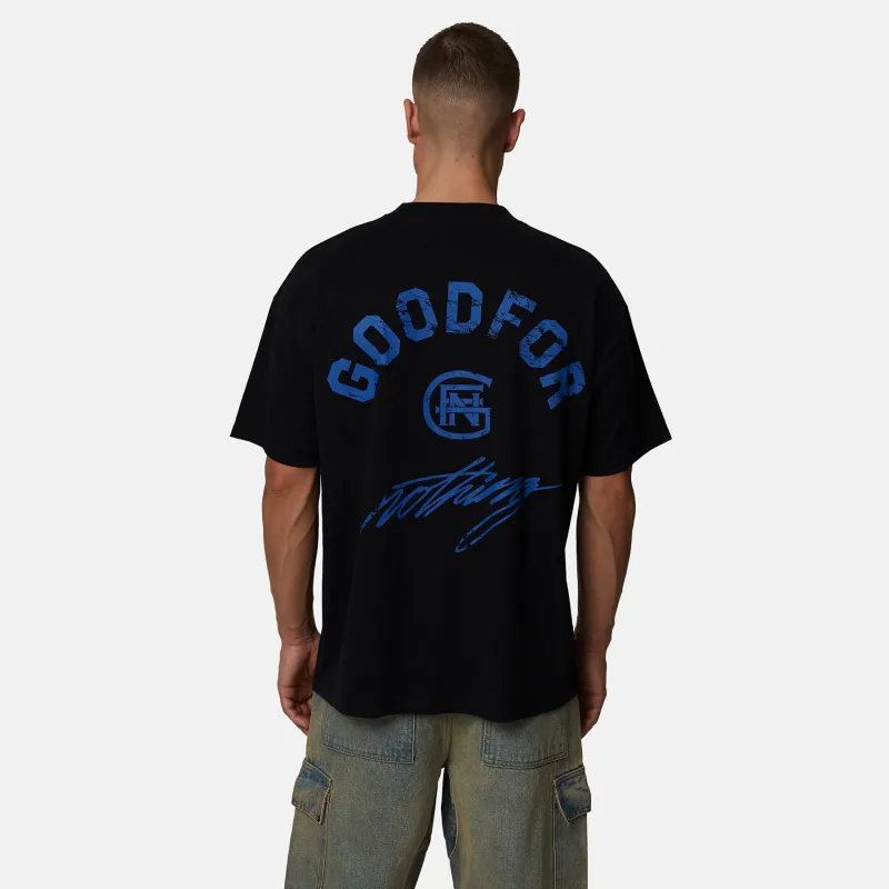 Monogram Script Black T-Shirt made by Good For Nothing Clothing