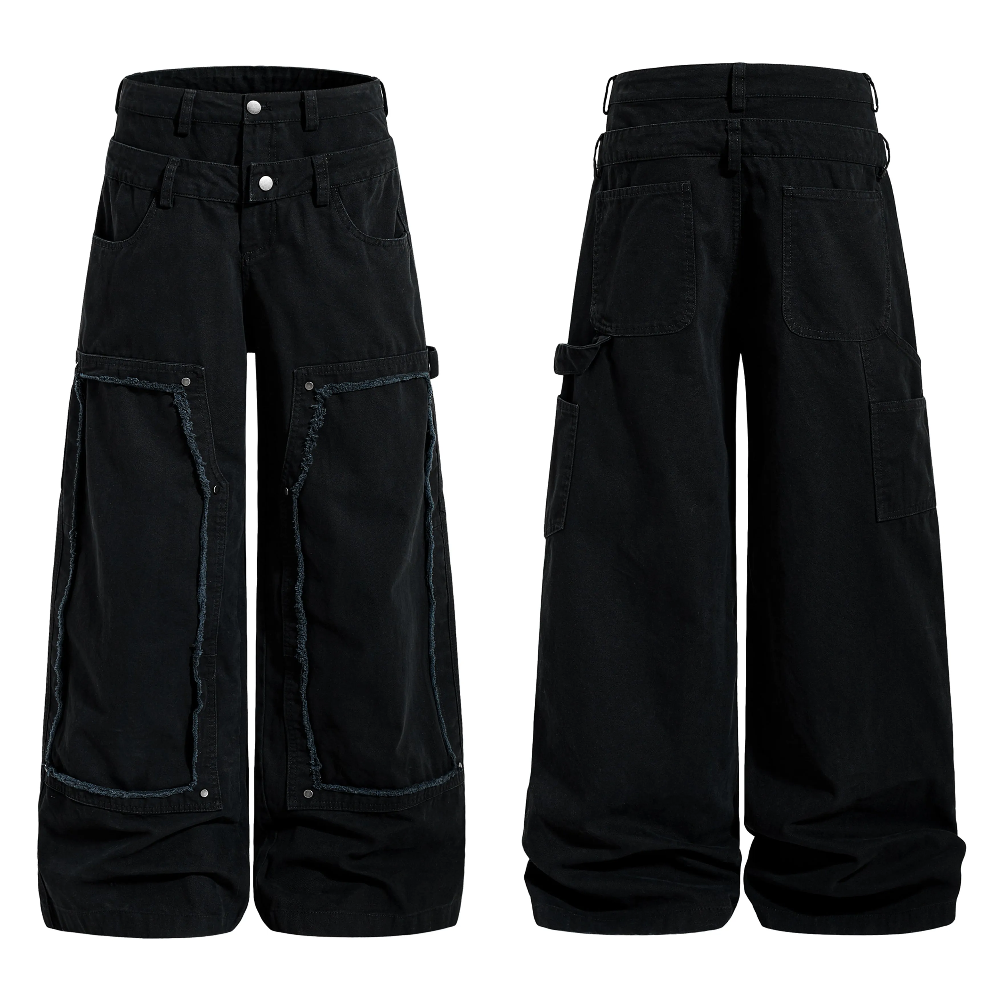 Omirad Panel-Detail Wide-Leg Denim Pants sold by Omirad