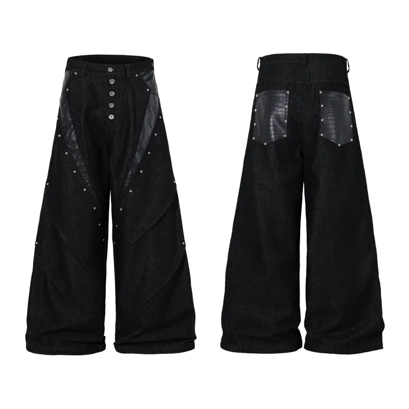 Omirad Panel-Detail Wide Leg Denim Pants made by Omirad