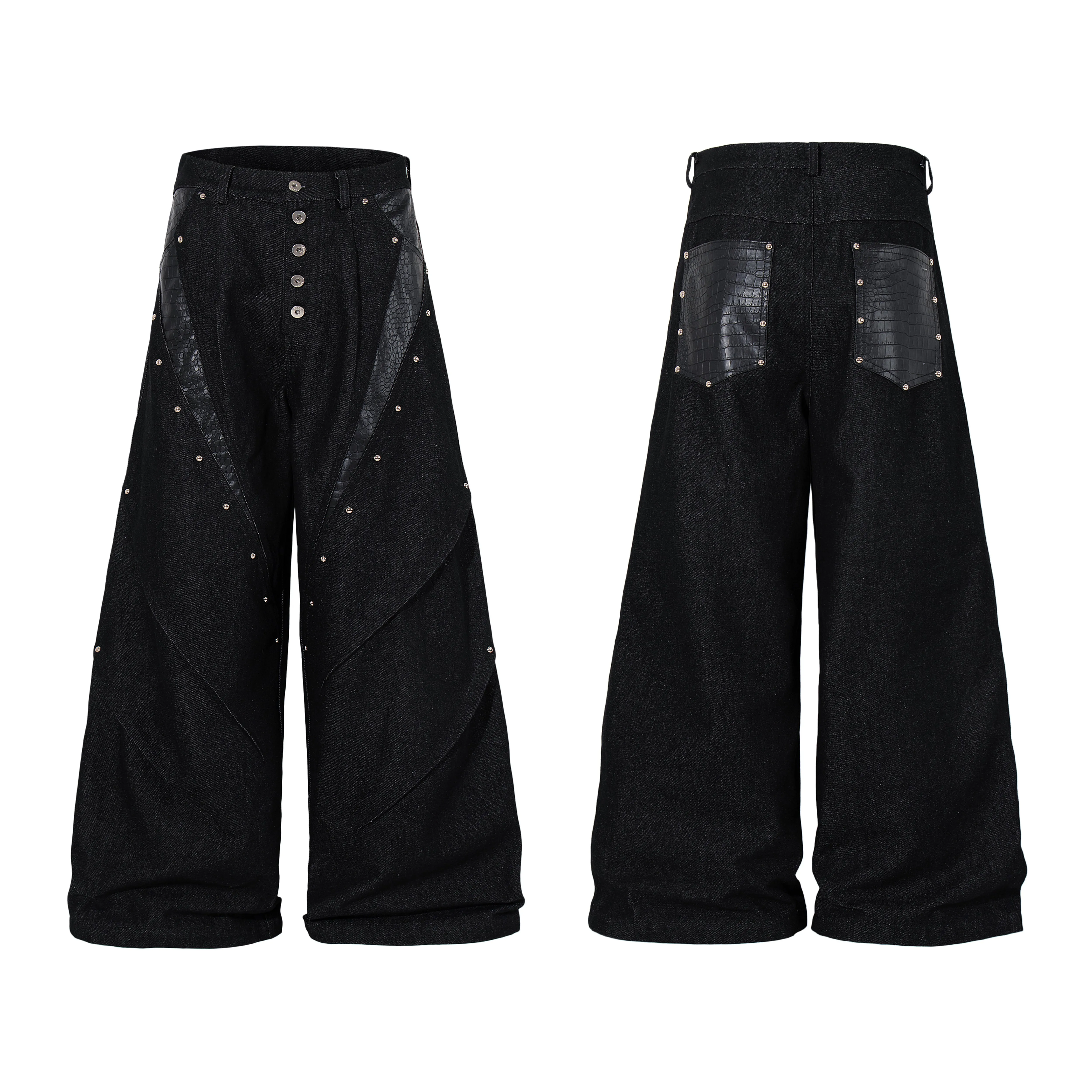 Omirad Panel-Detail Wide Leg Denim Pants sold by Omirad