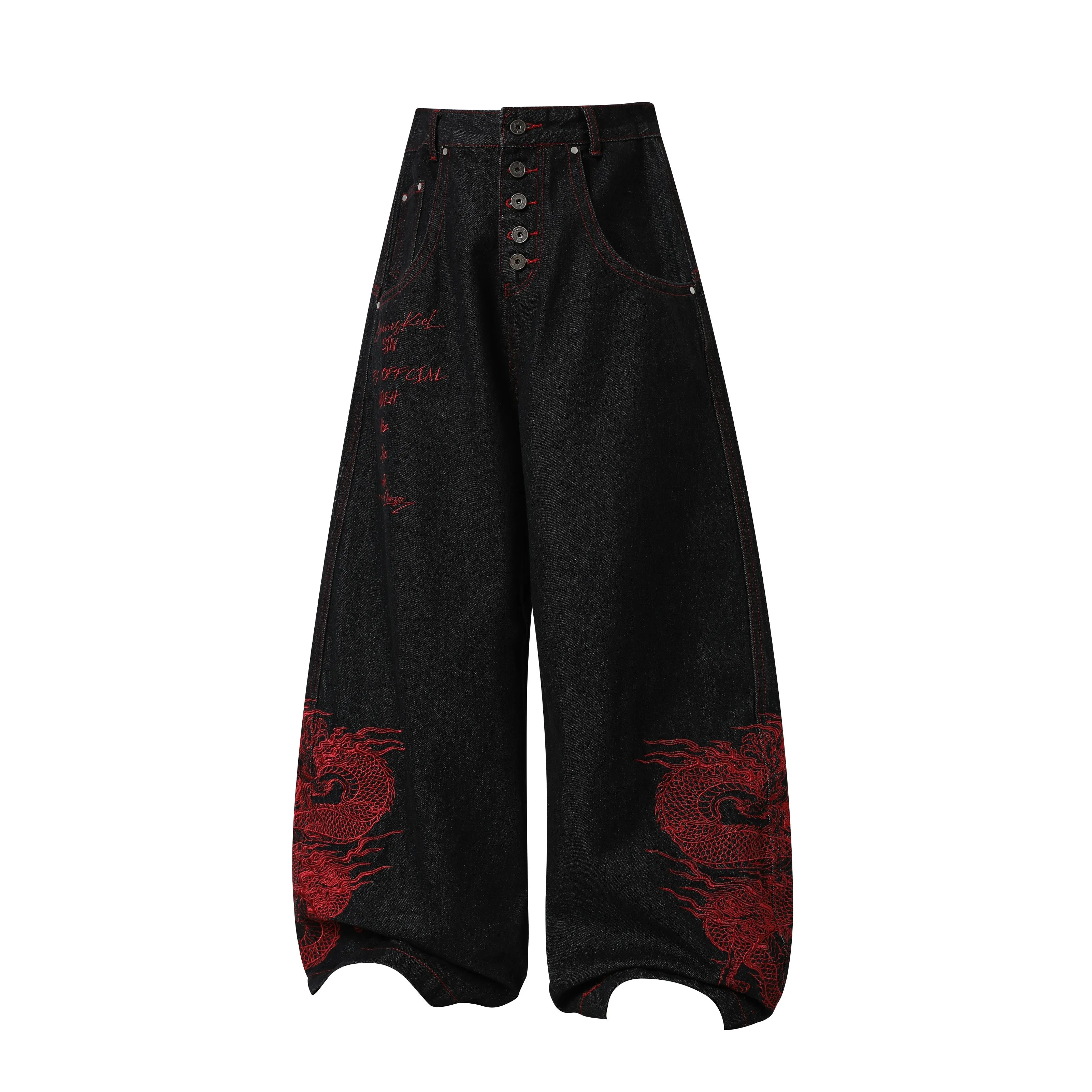 Omirad Dragon Embroidered Wide-Leg Denim Pants sold by Omirad product image thumbnail 2