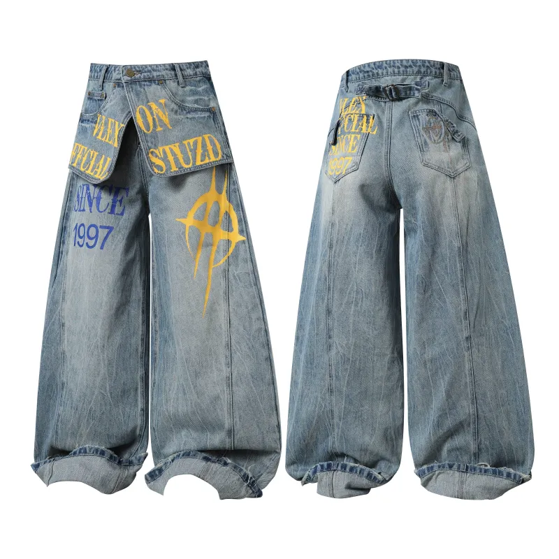 Omirad Graphic Wide-Leg Denim Pants made by Omirad
