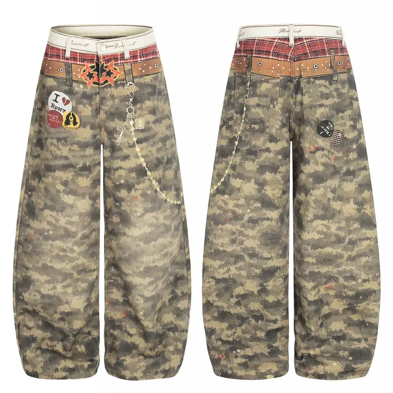 Omirad Camo Patchwork Wide-Leg Denim Pants made by Omirad