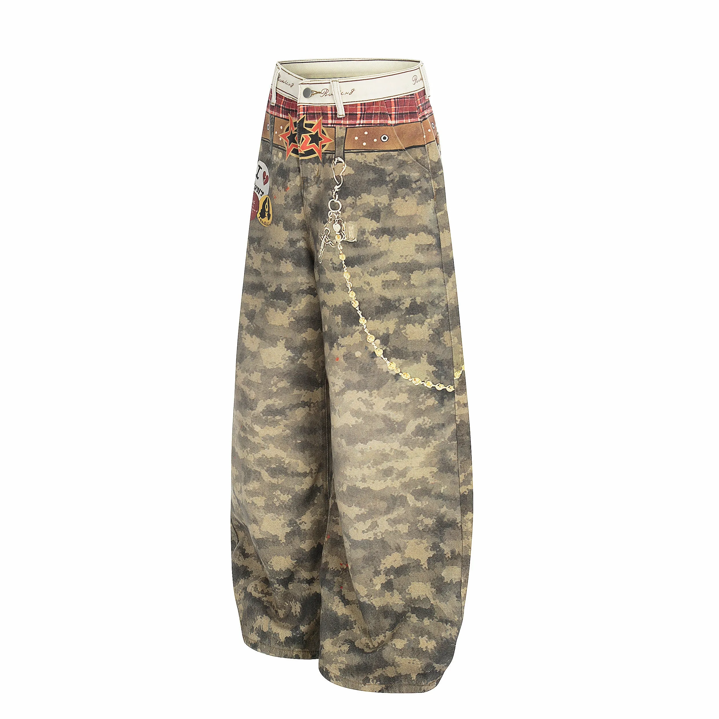 Omirad Camo Patchwork Wide-Leg Denim Pants sold by Omirad product image thumbnail 3