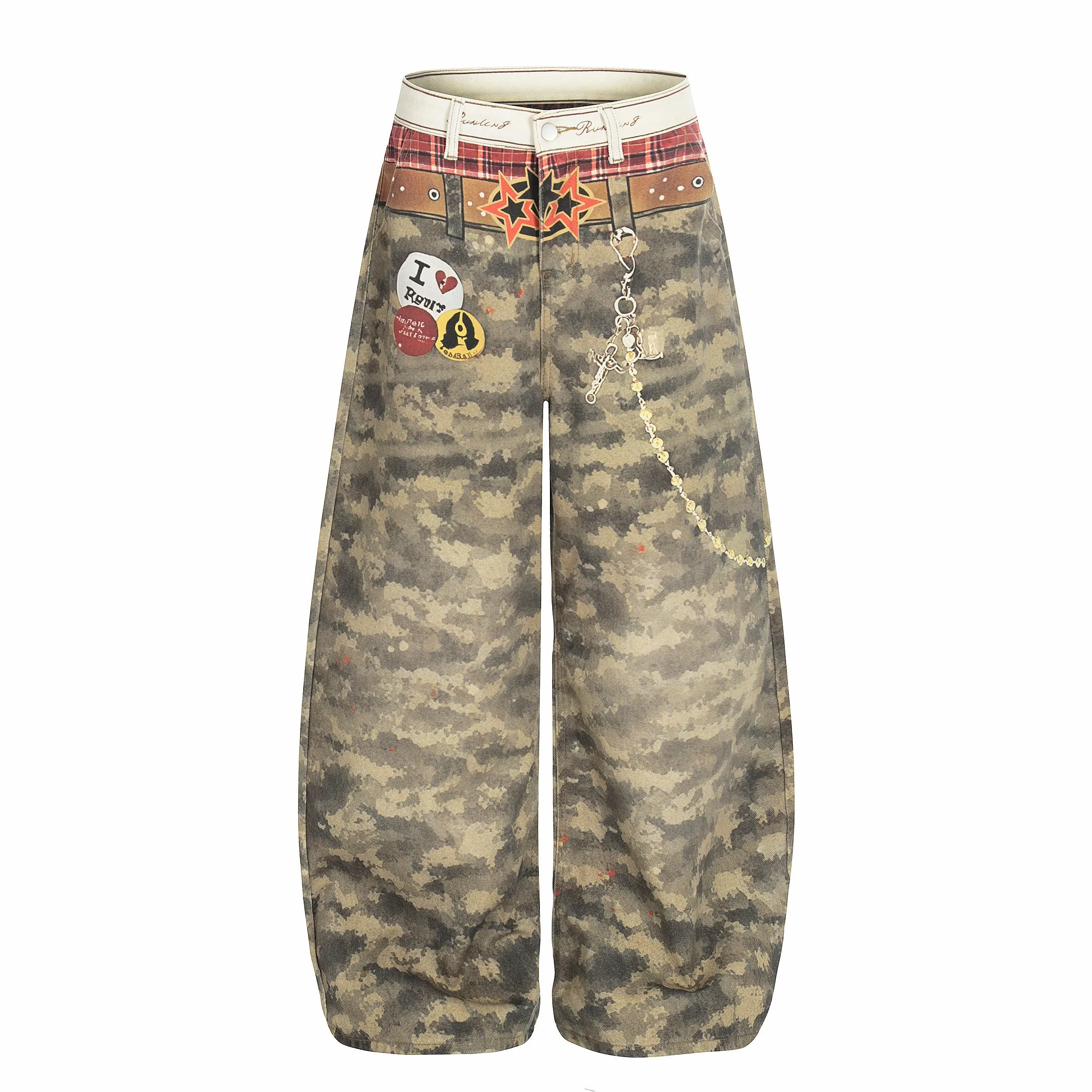 Omirad Camo Patchwork Wide-Leg Denim Pants sold by Omirad product image thumbnail 2