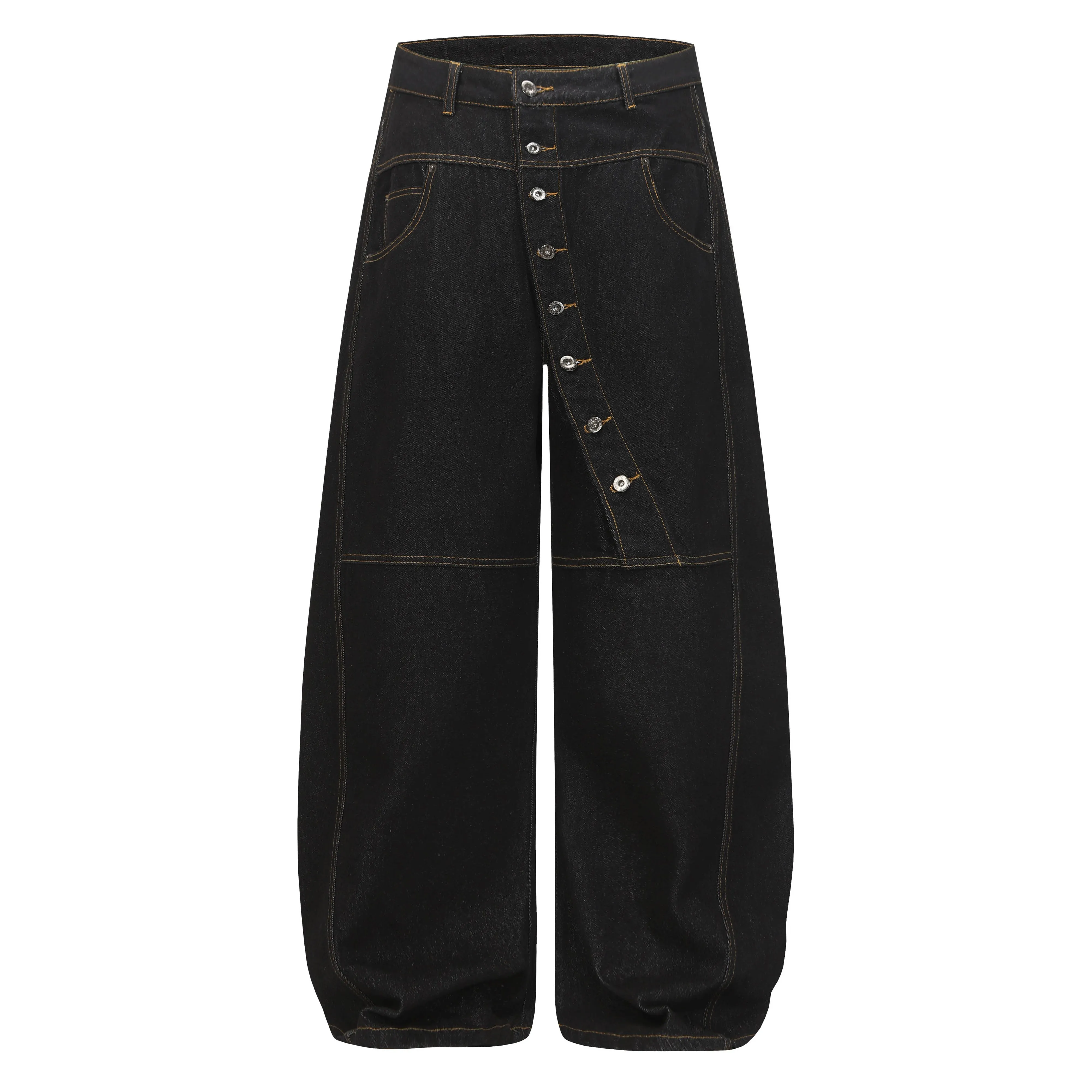 Omirad Asymmetric Button Wide-Leg Denim Pants sold by Omirad product image thumbnail 4