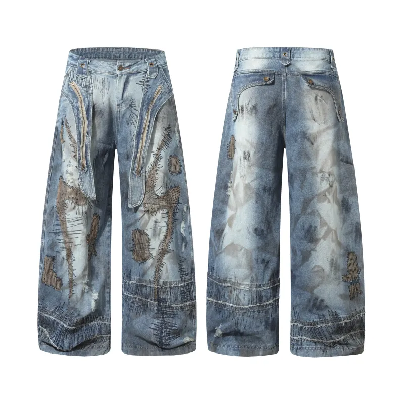 Omirad Distressed Patchwork Denim Pants made by Omirad