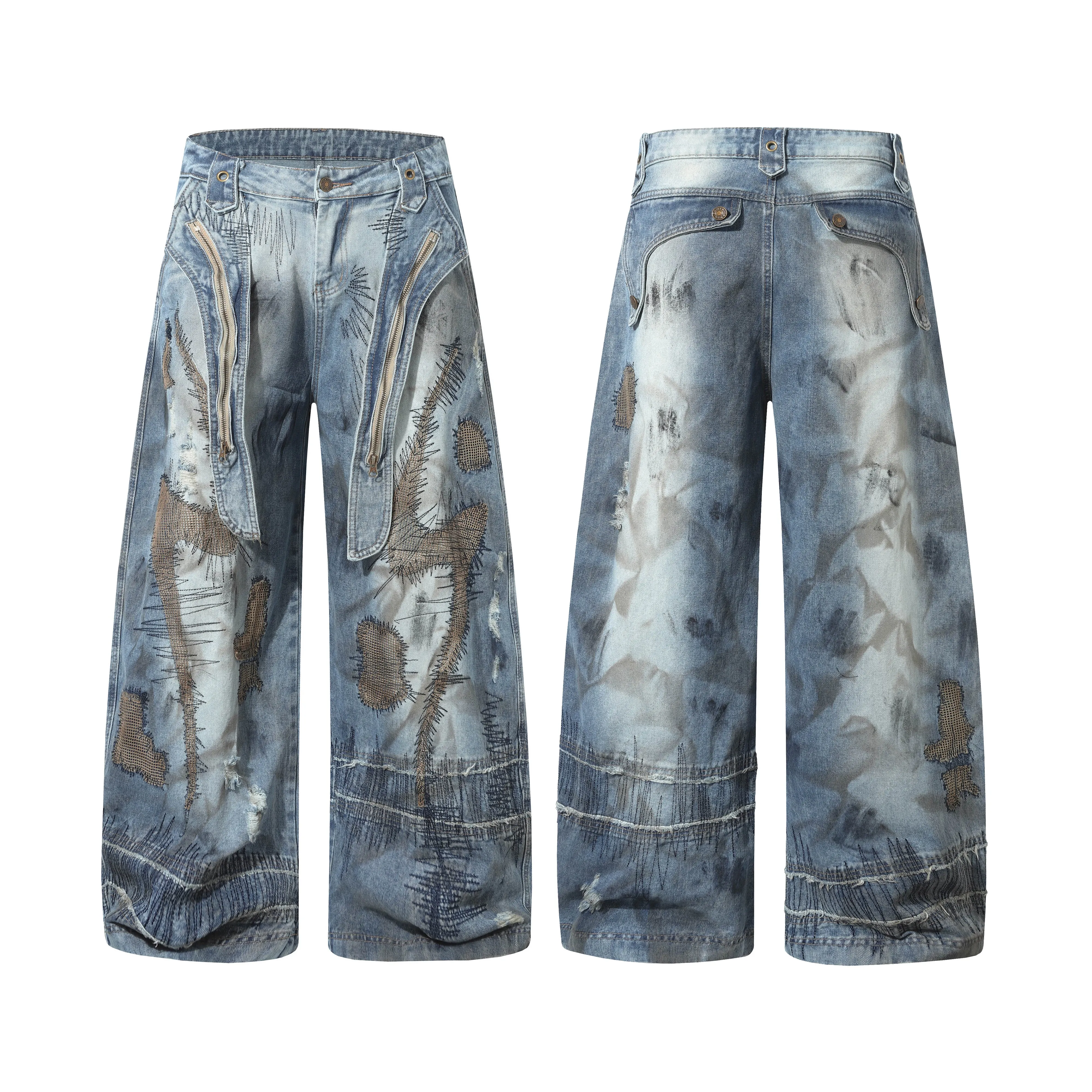 Omirad Distressed Patchwork Denim Pants sold by Omirad