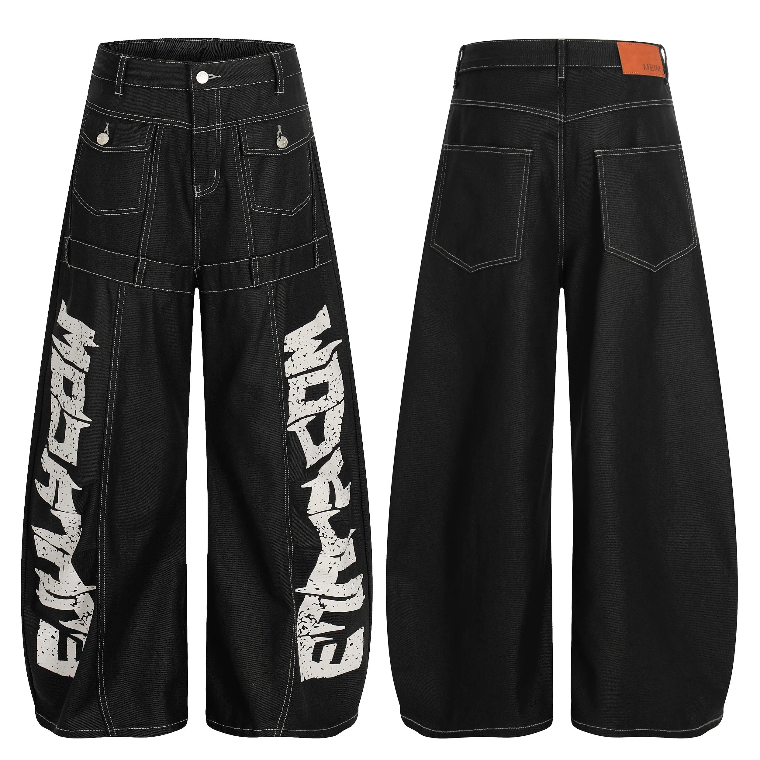 Omirad Printed Contrast Stitch Wide Denim Pants sold by Omirad