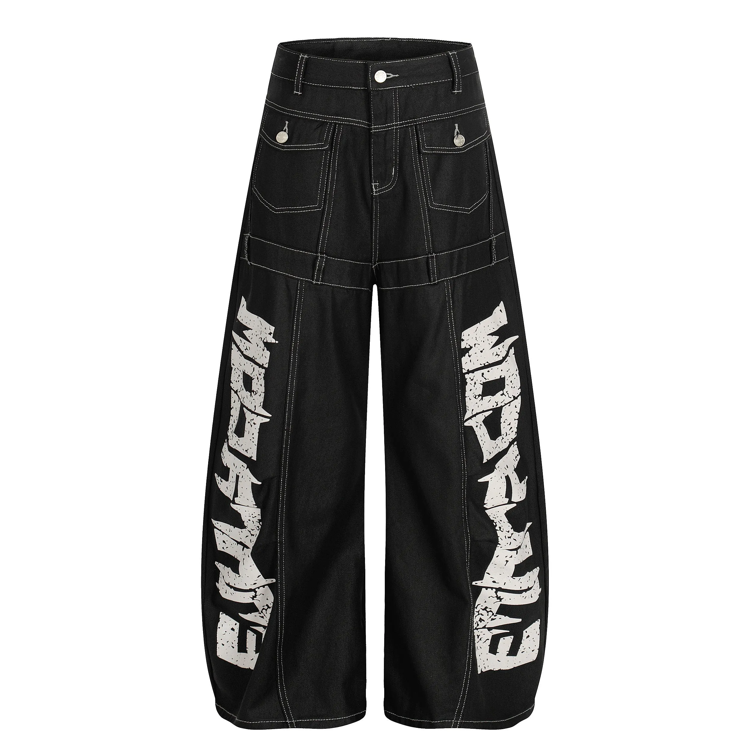 Omirad Printed Contrast Stitch Wide Denim Pants sold by Omirad product image thumbnail 2