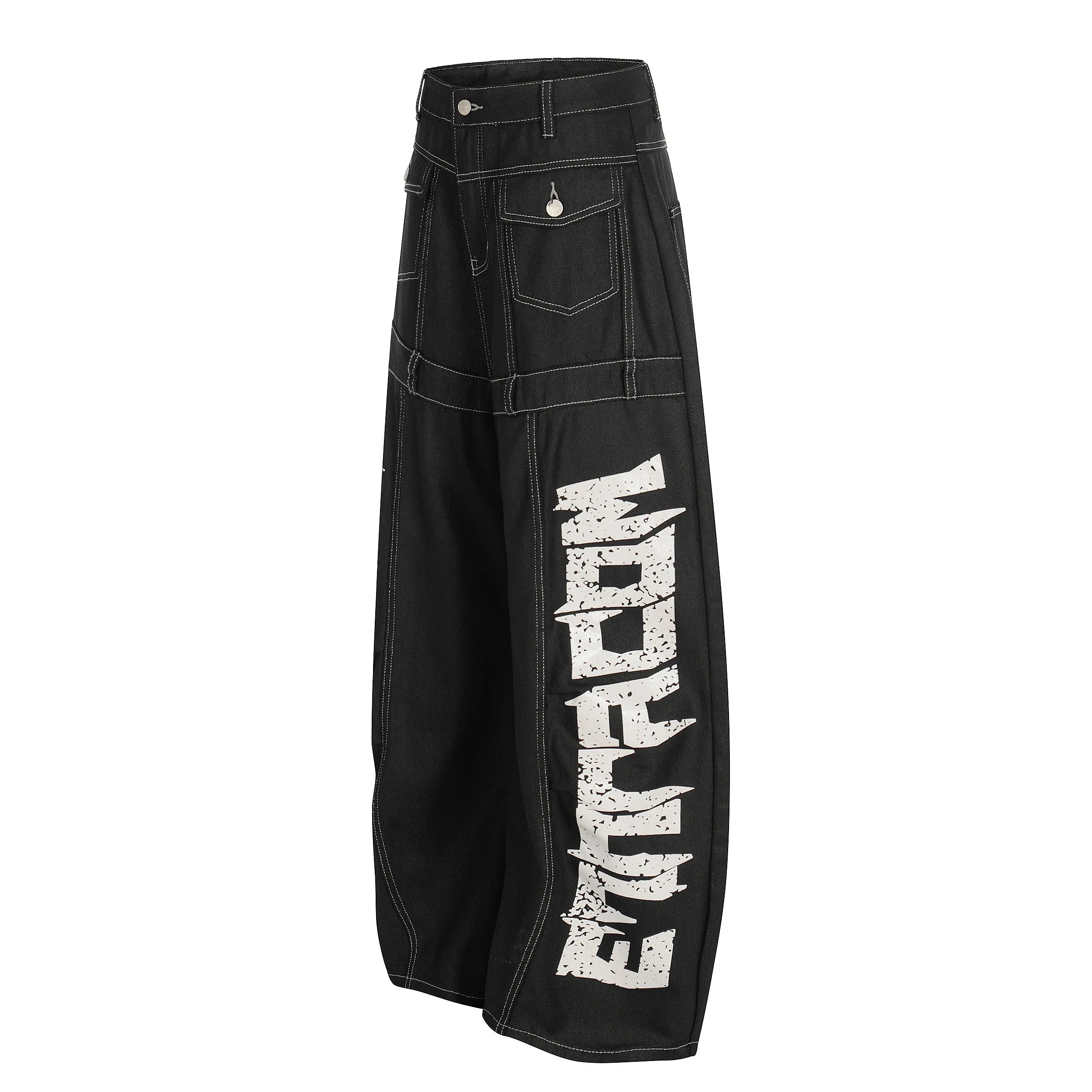 Omirad Printed Contrast Stitch Wide Denim Pants sold by Omirad product image thumbnail 3