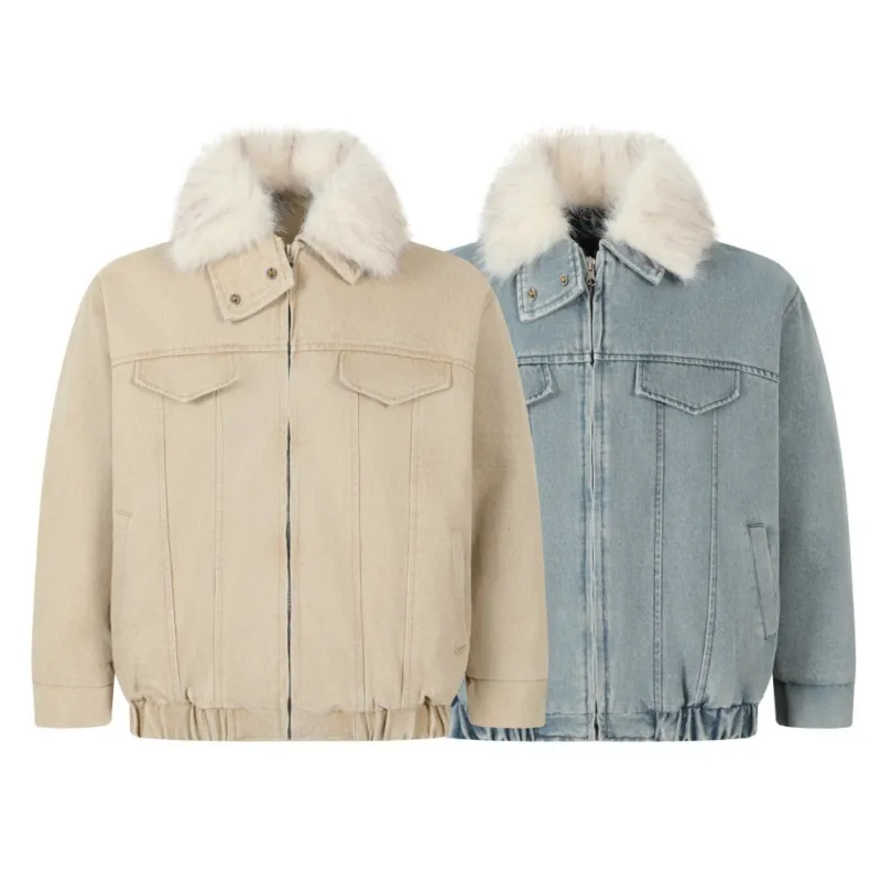 Omirad Faux Fur Collar Denim Jacket made by Omirad