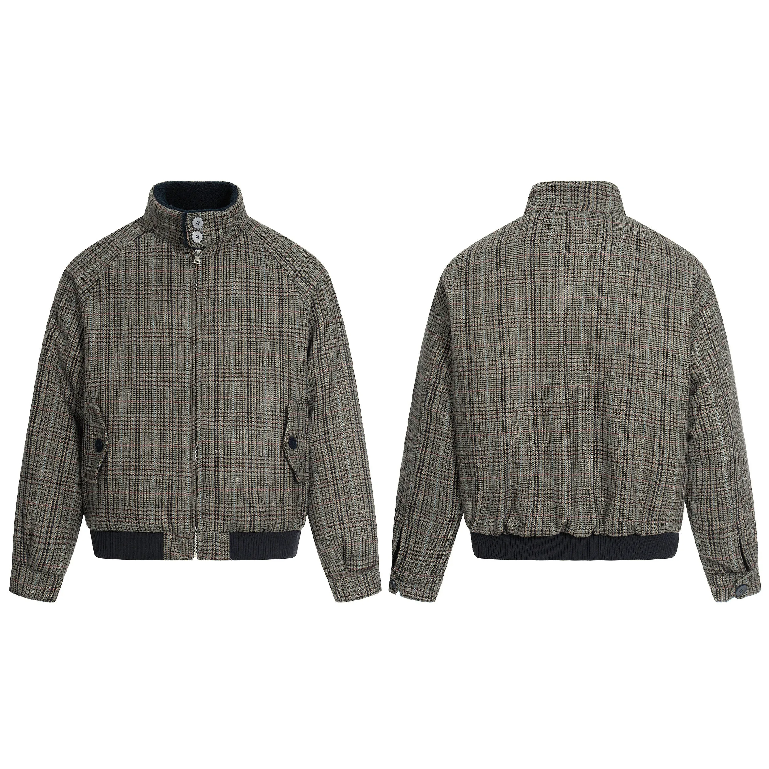 Omirad Vintage Check Wool Blend Bomber Jacket sold by Omirad