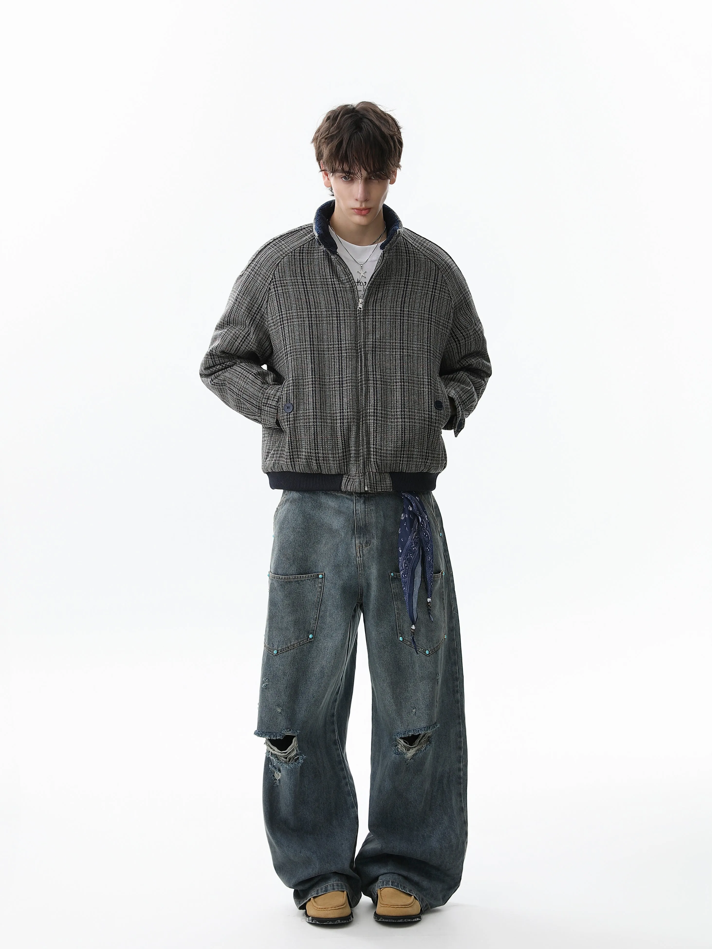 Omirad Vintage Check Wool Blend Bomber Jacket sold by Omirad product image thumbnail 5