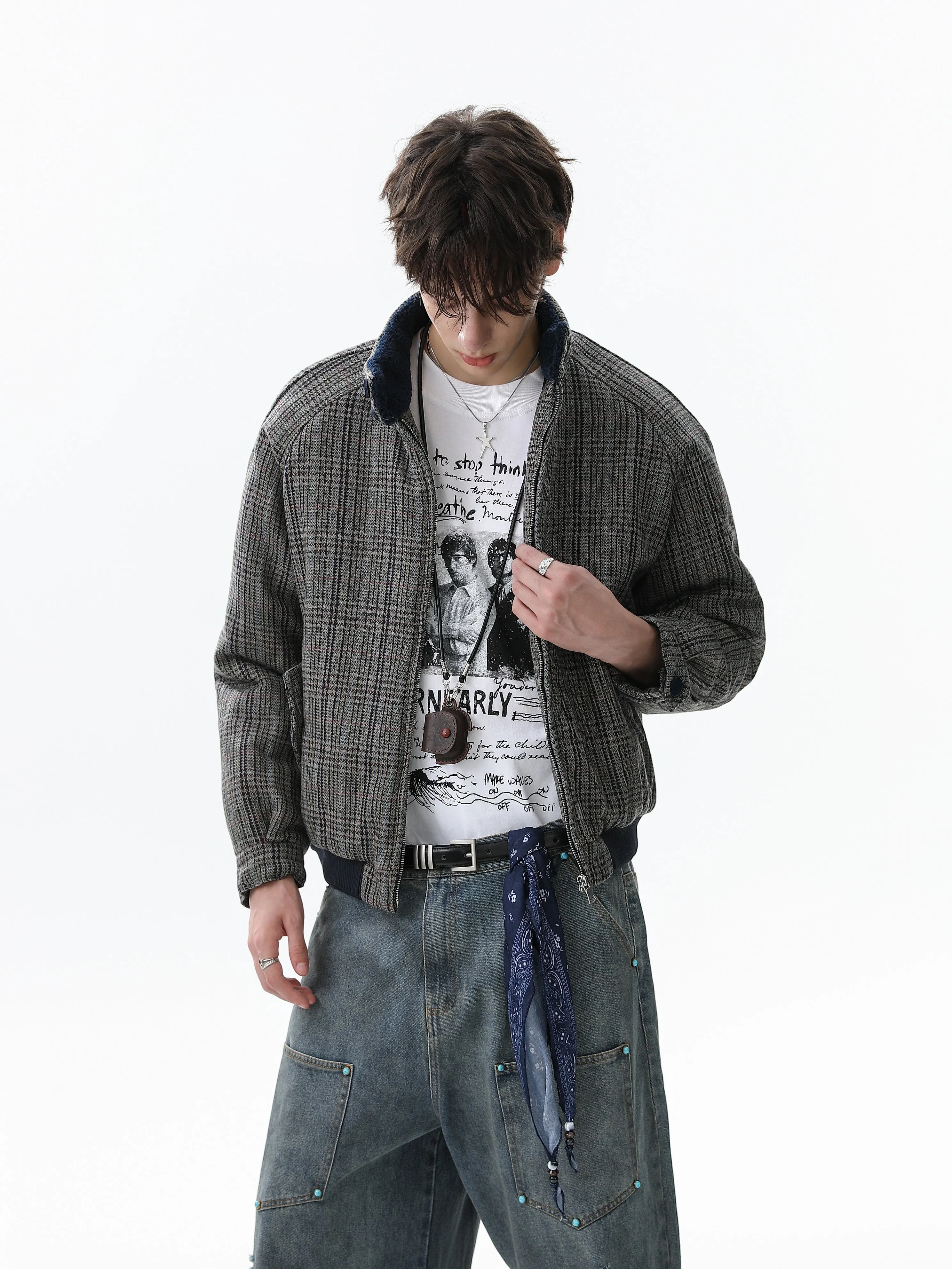 Omirad Vintage Check Wool Blend Bomber Jacket sold by Omirad product image thumbnail 4