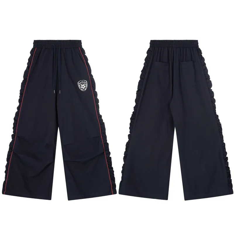 Omirad Side Pleated Shield Patch Wide-Leg Pants made by Omirad