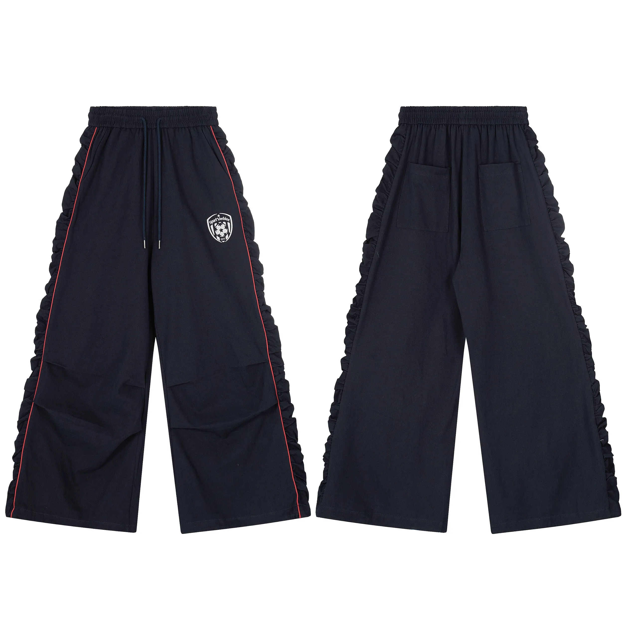 Omirad Side Pleated Shield Patch Wide-Leg Pants sold by Omirad