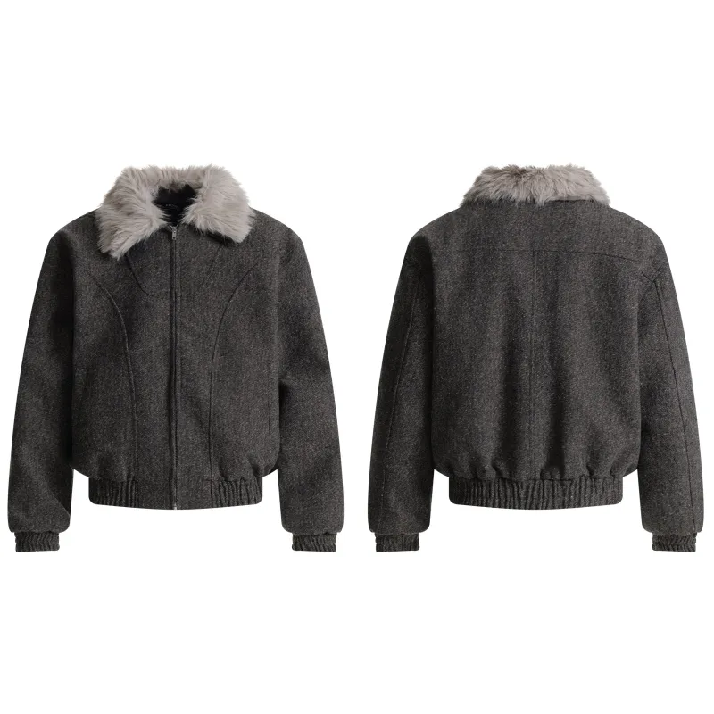 Omirad Faux-Fur Collar Wool-Blend Jacket made by Omirad