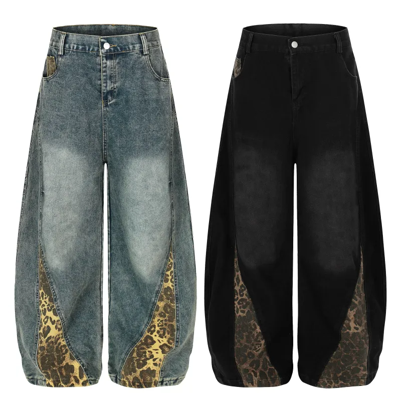 Omirad Leopard-Panel Wide-Leg Denim Pants made by Omirad