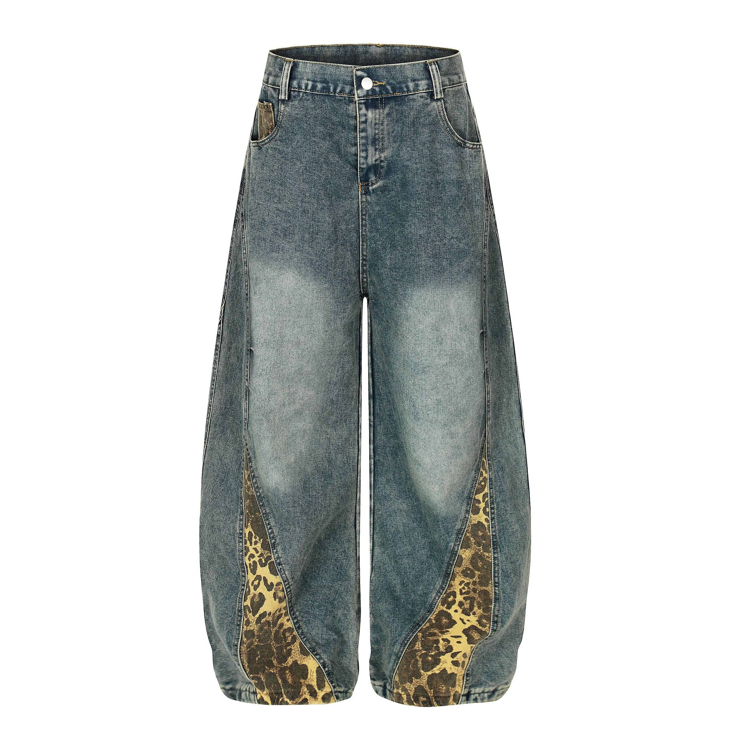 Omirad Leopard-Panel Wide-Leg Denim Pants sold by Omirad product image thumbnail 3