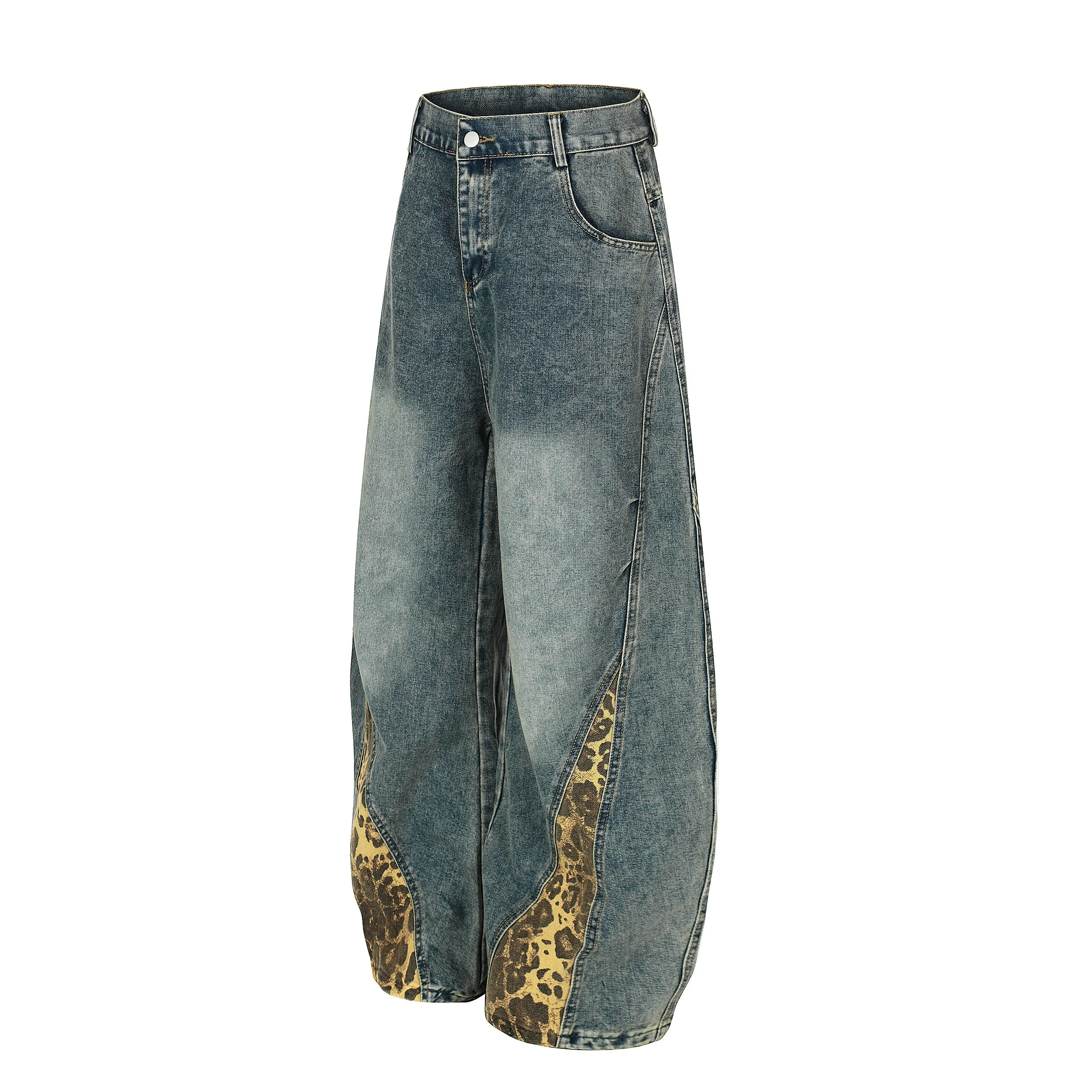 Omirad Leopard-Panel Wide-Leg Denim Pants sold by Omirad product image thumbnail 4