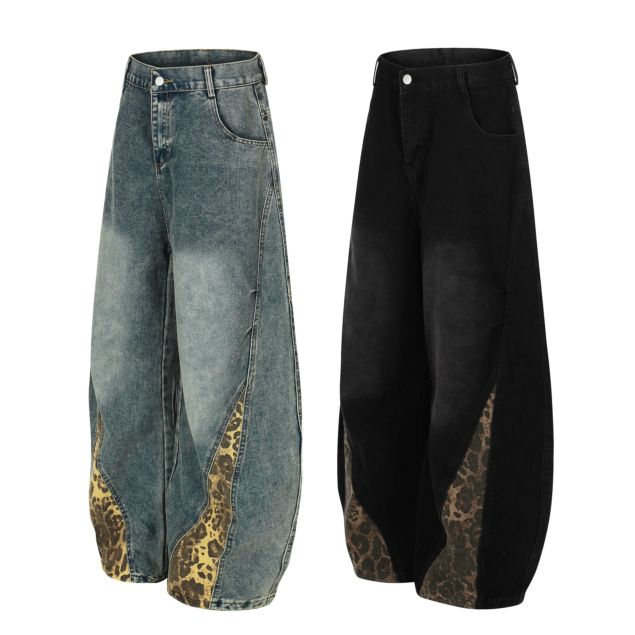 Omirad Leopard-Panel Wide-Leg Denim Pants sold by Omirad product image thumbnail 2