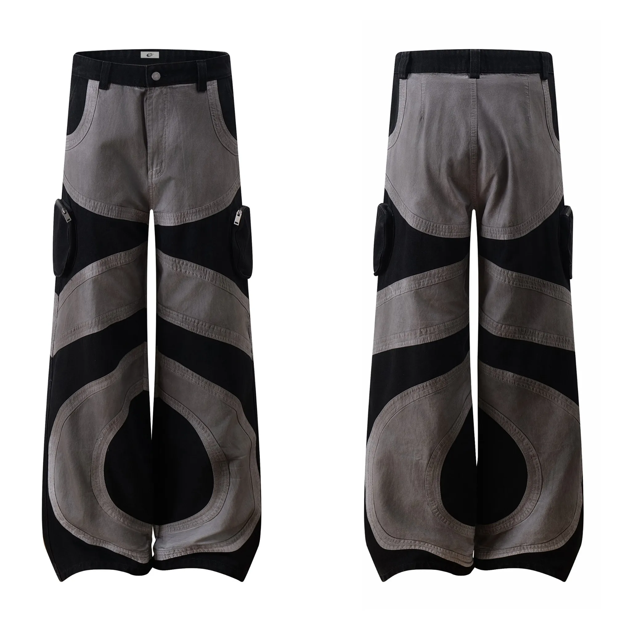 Omirad Multi-Panel Curved Contrast Wide-Leg Pants sold by Omirad