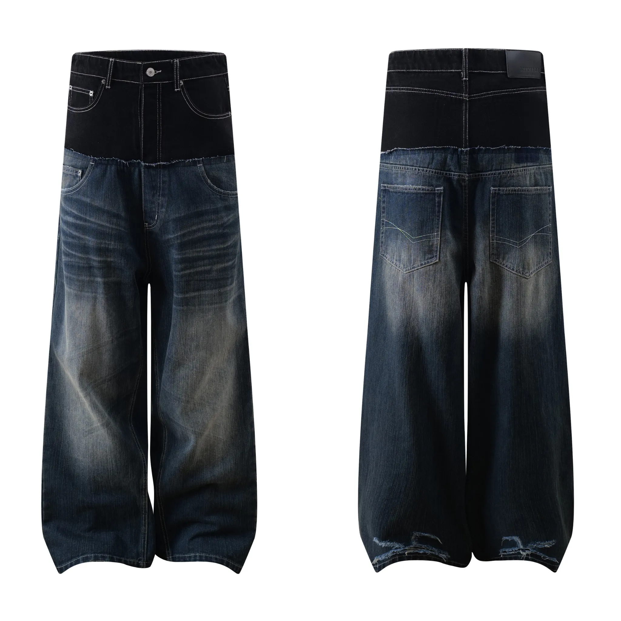 Omirad Two-Tone Washed Balloon Wide-Leg Jeans sold by Omirad