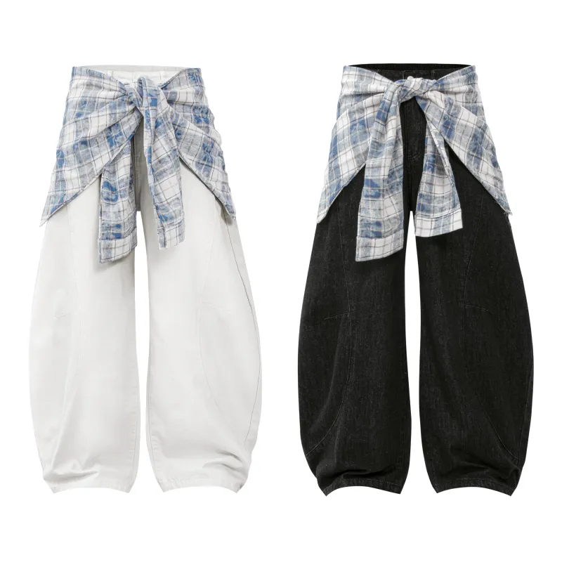 Omirad Layered Tie-Waist Baggy Pants made by Omirad