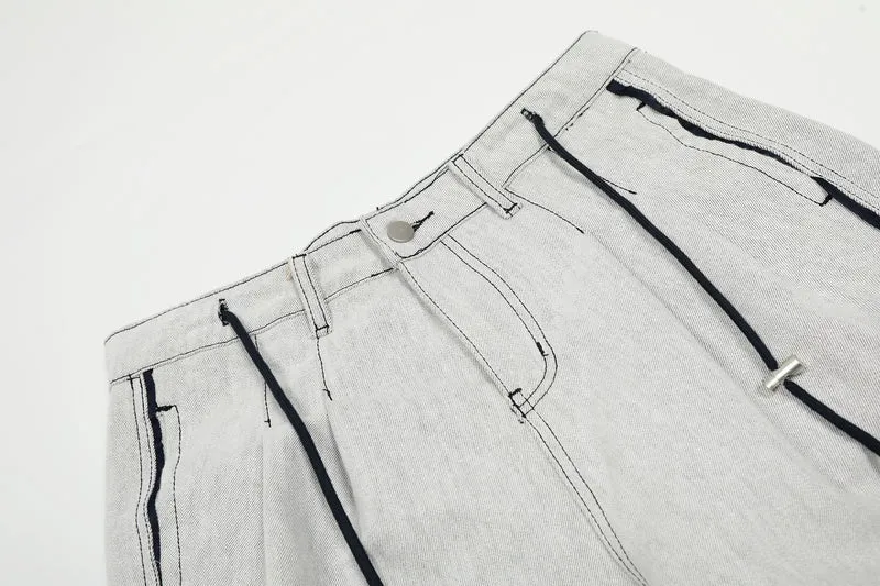 Omirad Contrast-Stitch Wide-Leg Denim Pants sold by Omirad product image thumbnail 5