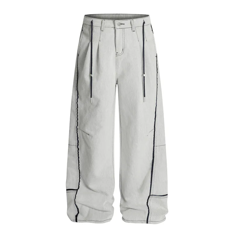 Omirad Contrast-Stitch Wide-Leg Denim Pants sold by Omirad product image thumbnail 2