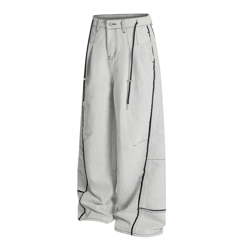 Omirad Contrast-Stitch Wide-Leg Denim Pants sold by Omirad product image thumbnail 3