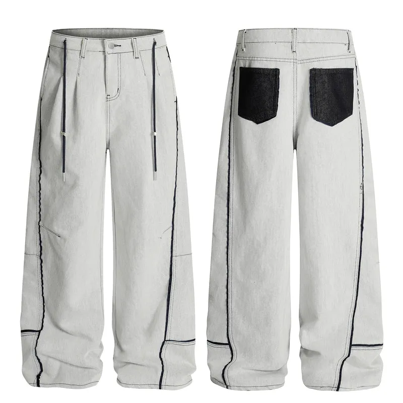 Omirad Contrast-Stitch Wide-Leg Denim Pants made by Omirad