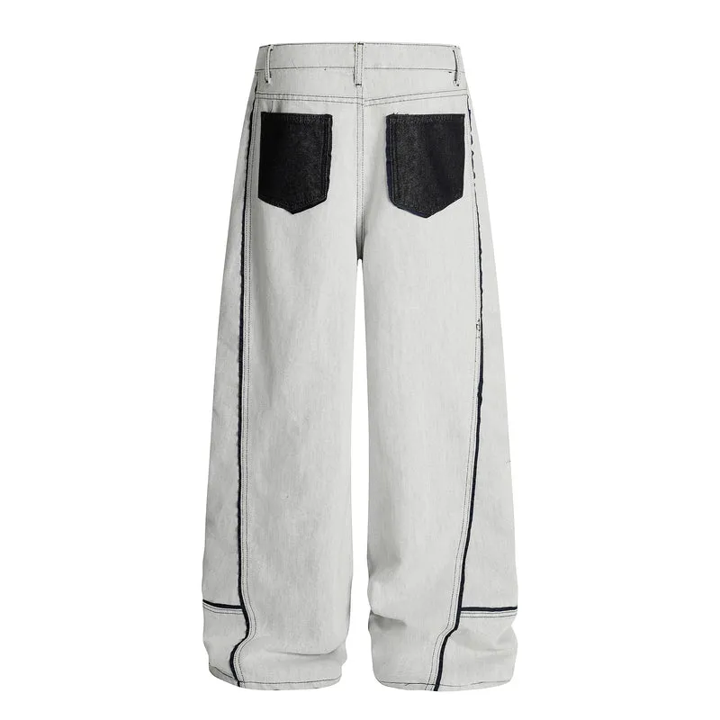 Omirad Contrast-Stitch Wide-Leg Denim Pants sold by Omirad product image thumbnail 4