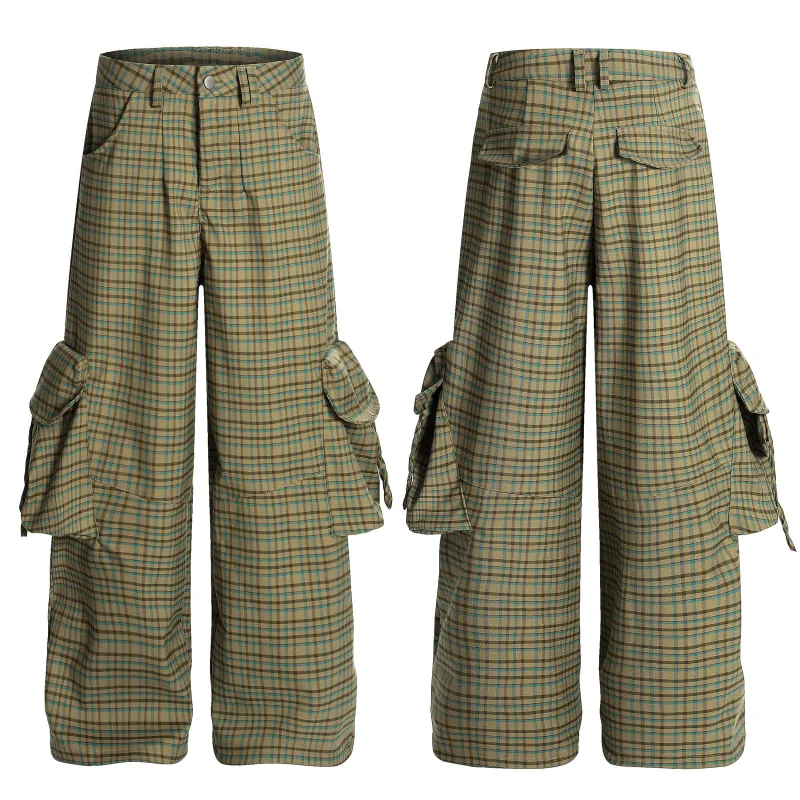Omirad Plaid Cargo Wide-Leg Pants made by Omirad