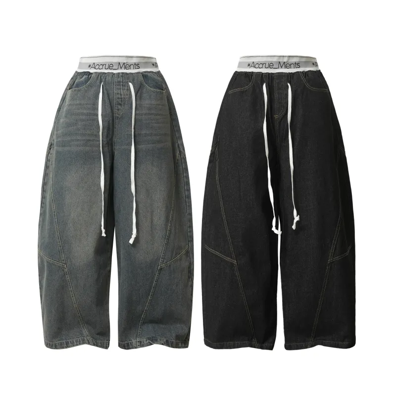 Omirad Drawstring Wide-Leg Denim Pants made by Omirad
