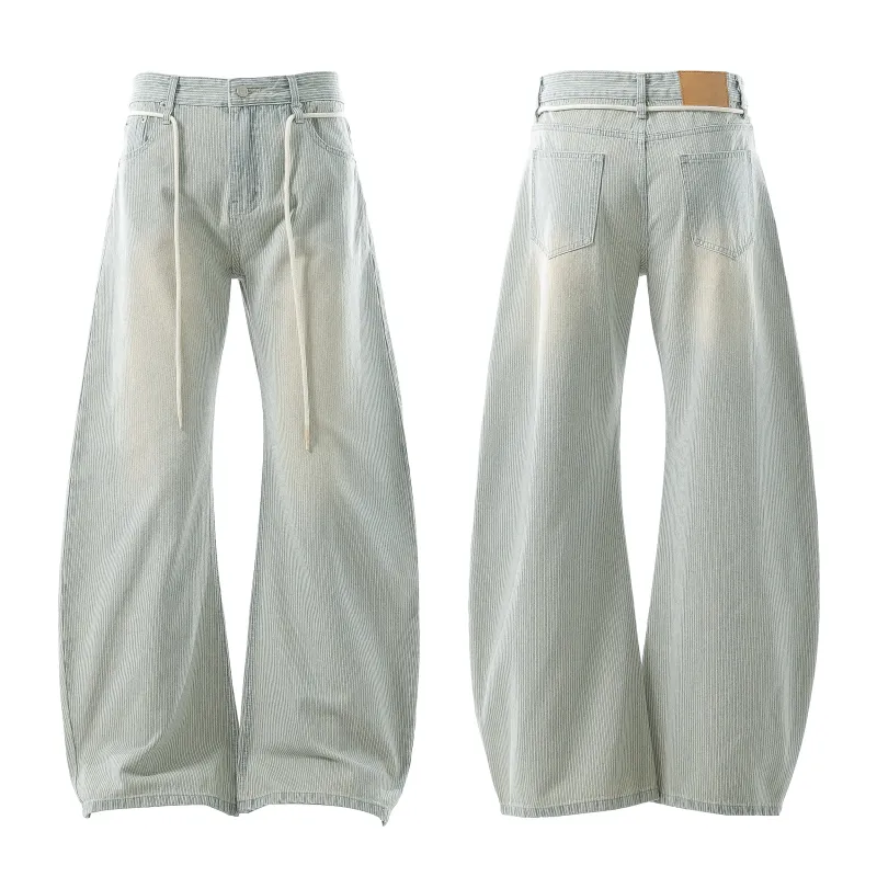 Omirad Washed Stripe Wide-Leg Denim Pants made by Omirad